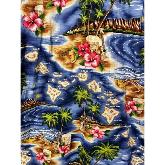 RJC Mens Short Sleeve Button Down Hibiscus Hawaiian Islands Shirt Blue Size 2XL - Picture 6 of 7